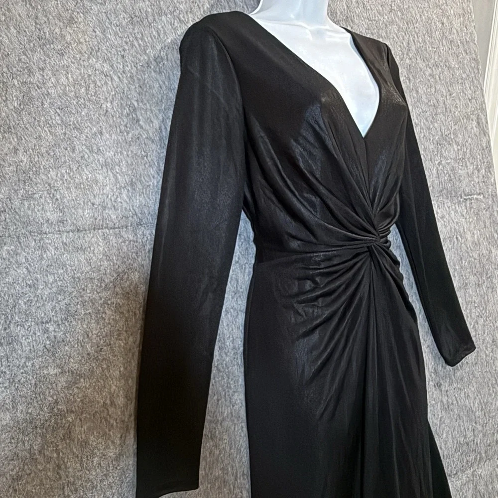 Lauren Ralph Lauren Womens 10 Black Long Sleeve Maxi Dress V Neck Twist